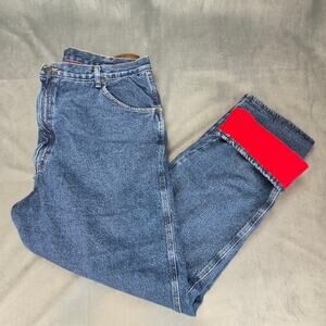 Wrangler Rugged Wear Blue Denim Jeans Red Fleece Lined 33213SW Size 42x32